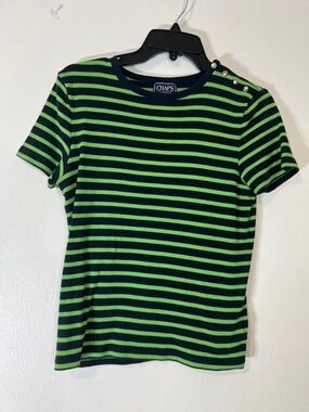 Chaps Navy & Lime Green Striped Short Sleeve Top